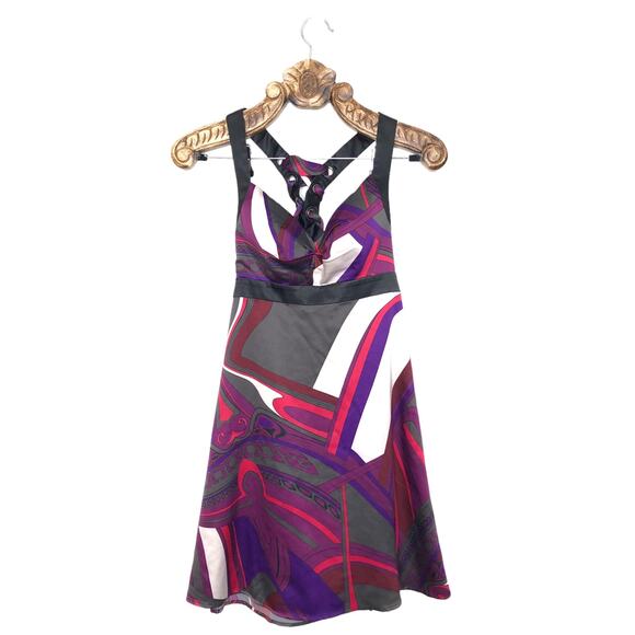 Guess Jeans Bold Pattern Satin Racerback Ribbon Tie Up Back 90's Vintage 3 - Picture 13 of 14